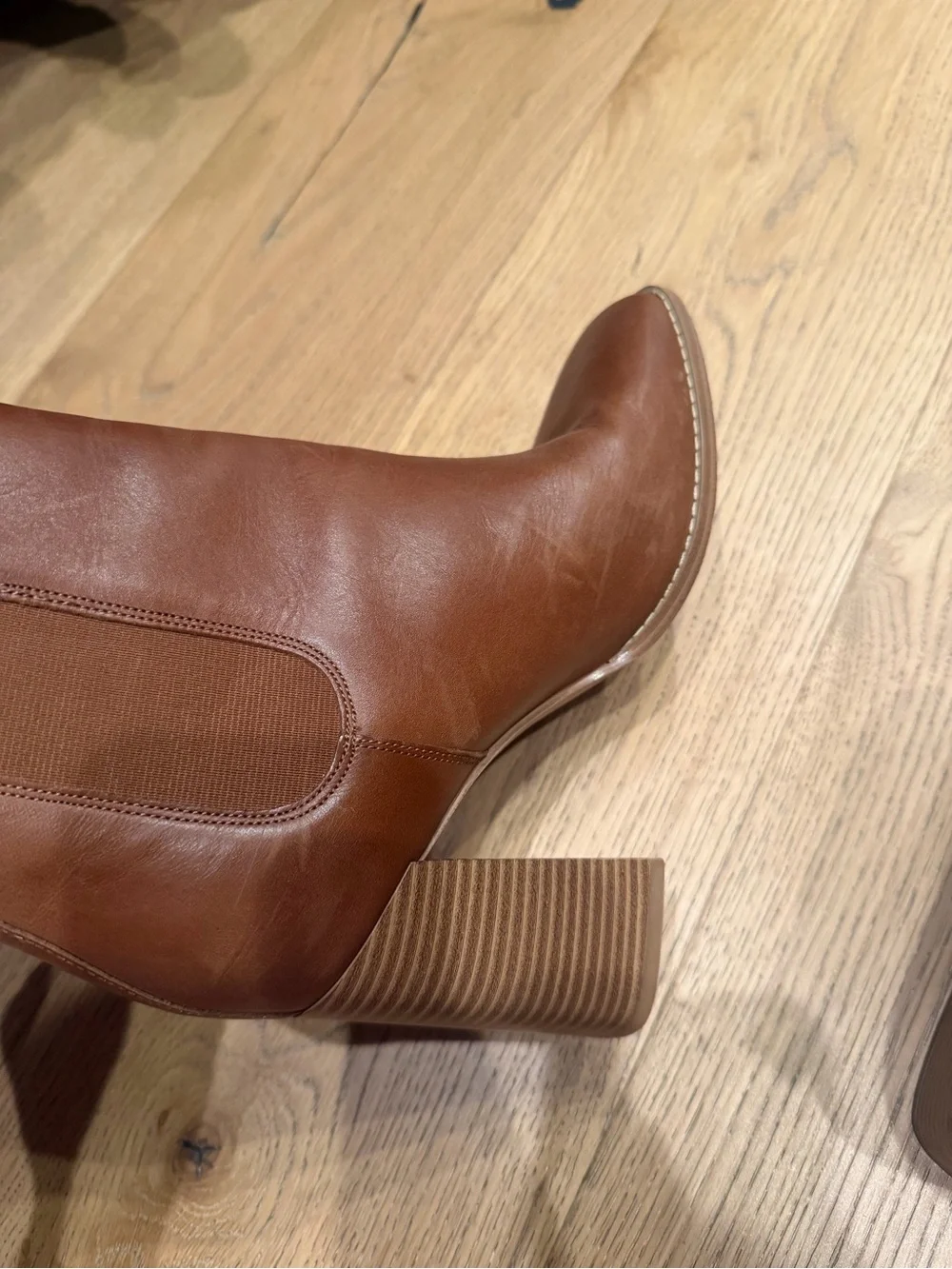 Nine West Brown Leather Block Heel Booties